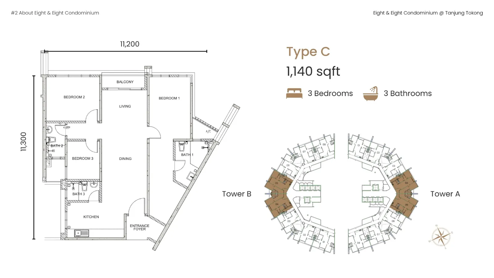 Eight & Eight Type C 1140 sq ft floor plan