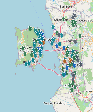 Penang island and mainland project locations on the map