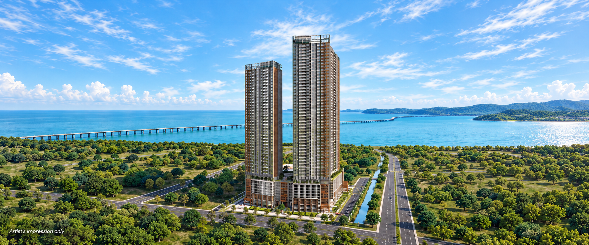 Andabreeze Residences building facade — Andabreeze Residences twin-tower artist impression from the PropIn Project Library