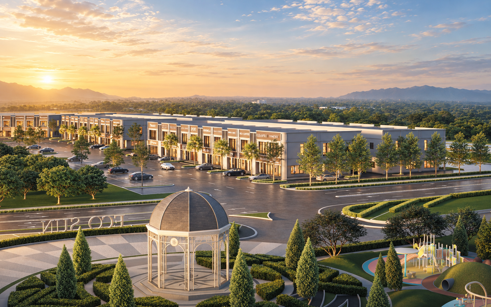 Aurea @ Eco Sun building facade — Aurea @ Eco Sun terrace-shoplot artist impression from the PropIn Project Library