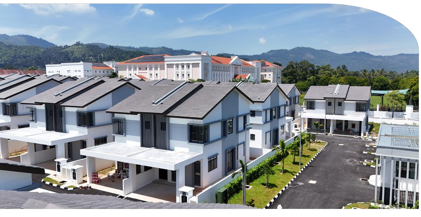 Begonia @ Balik Pulau building facade — Completed Begonia homes photographed in the July 2026 project material