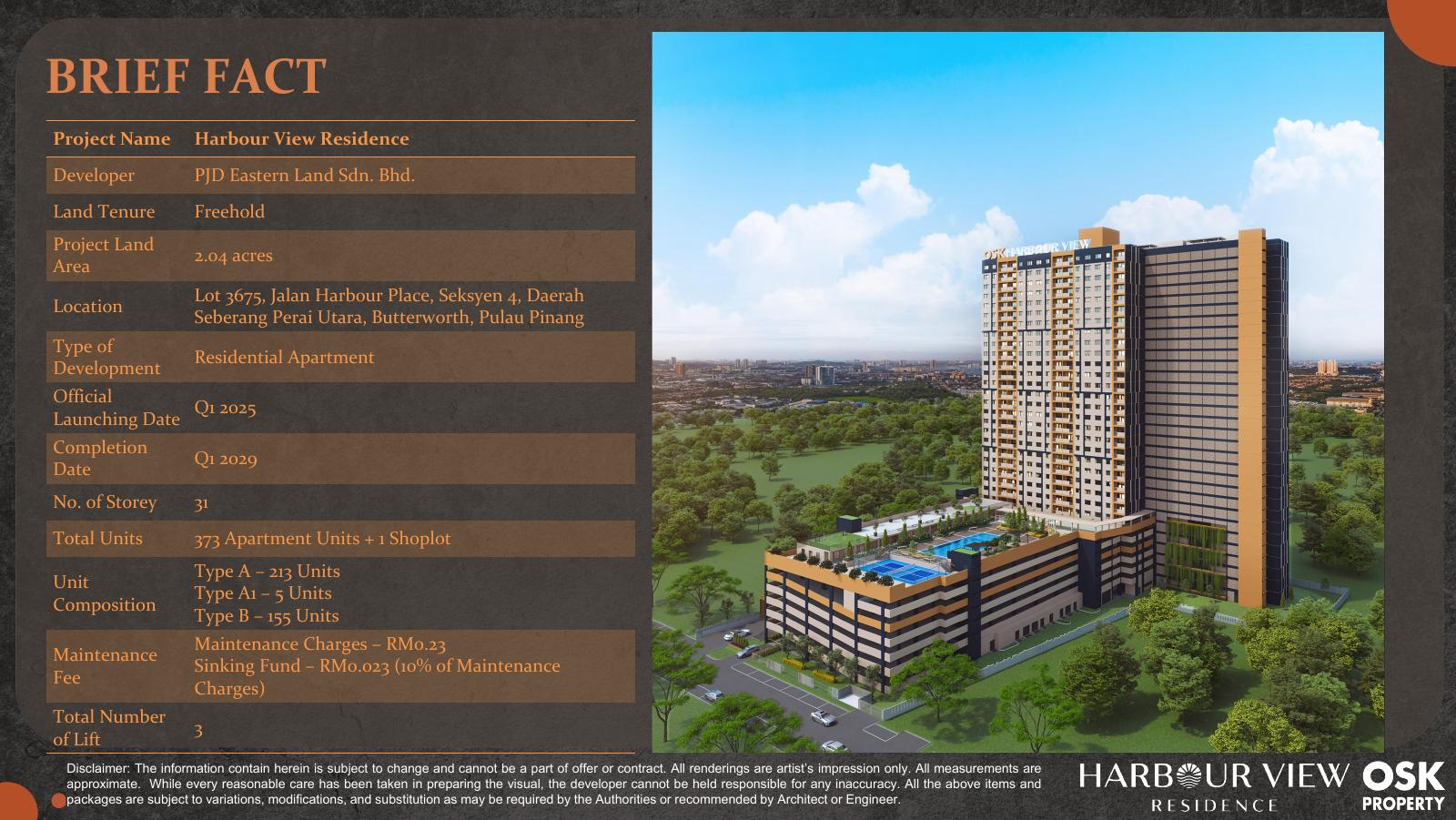 Harbour View Residences building facade — Harbour View Residences building facade from the supplied project material
