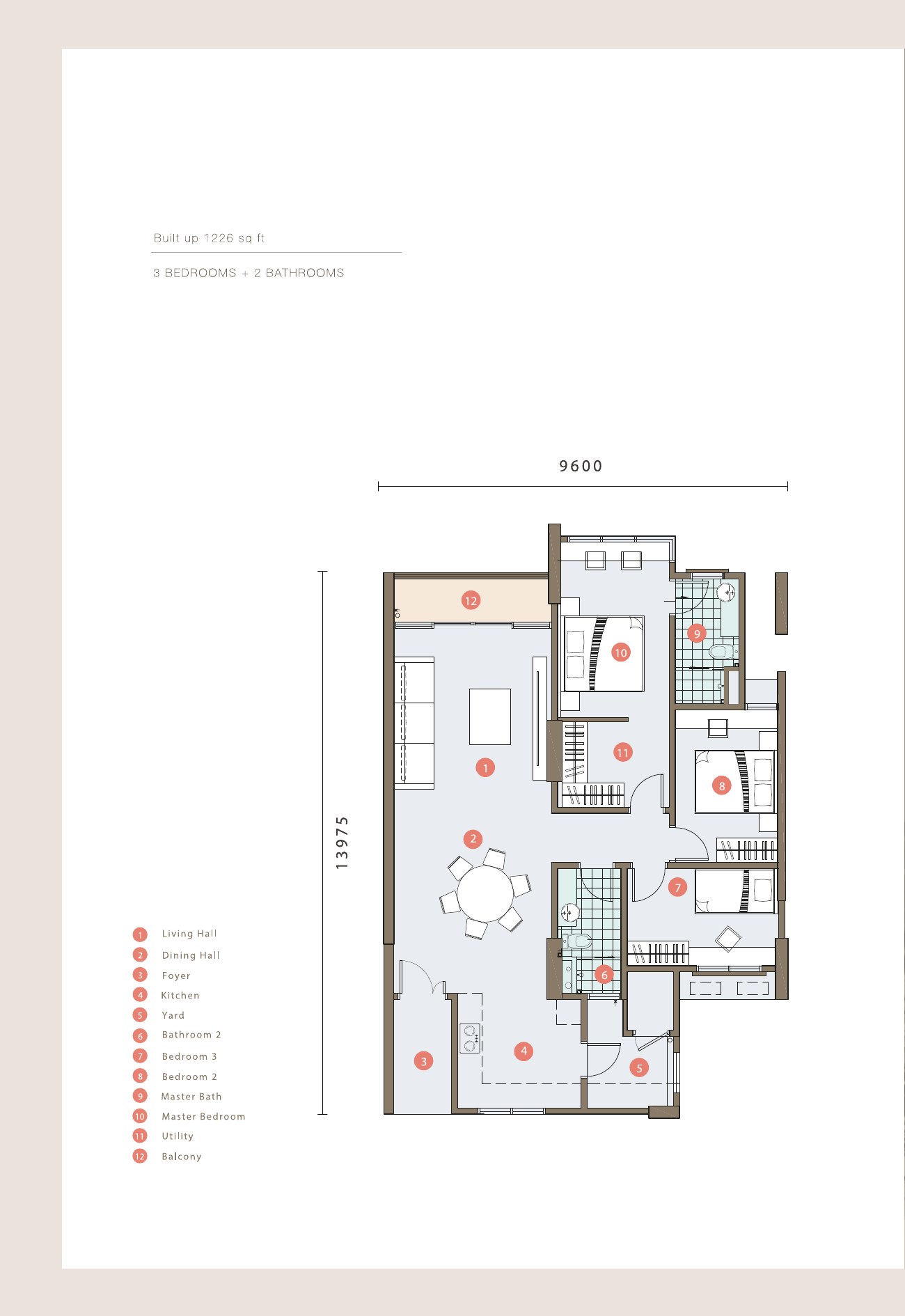 Mont Residence Type D 1,226 sq ft floor plan