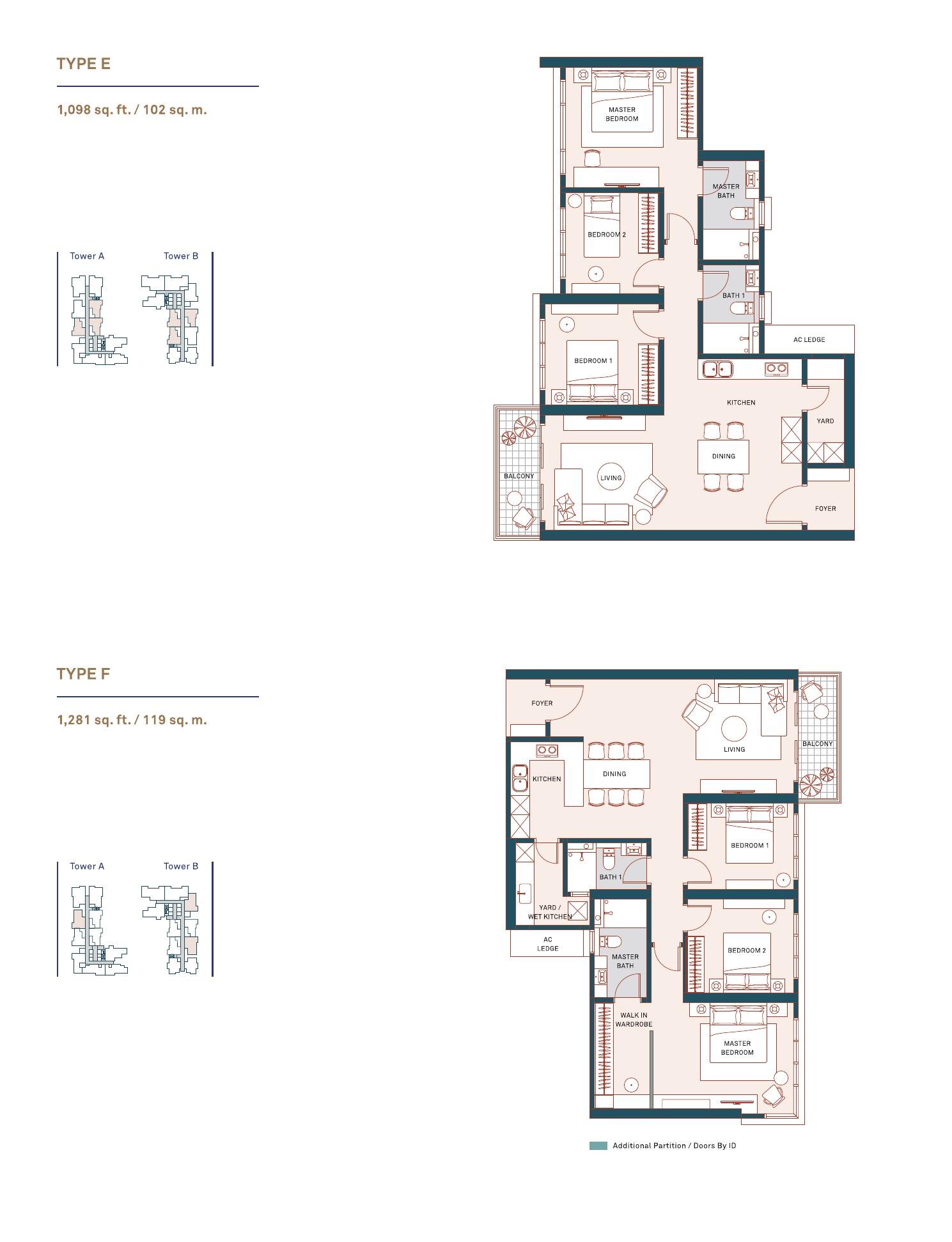 Muze at PICC Types E and F floor plans