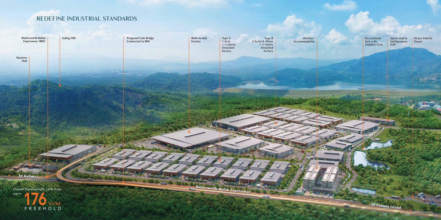 Northern Tech Valley @ BKE building facade — Northern TechValley industrial park aerial artist impression from the supplied brochure