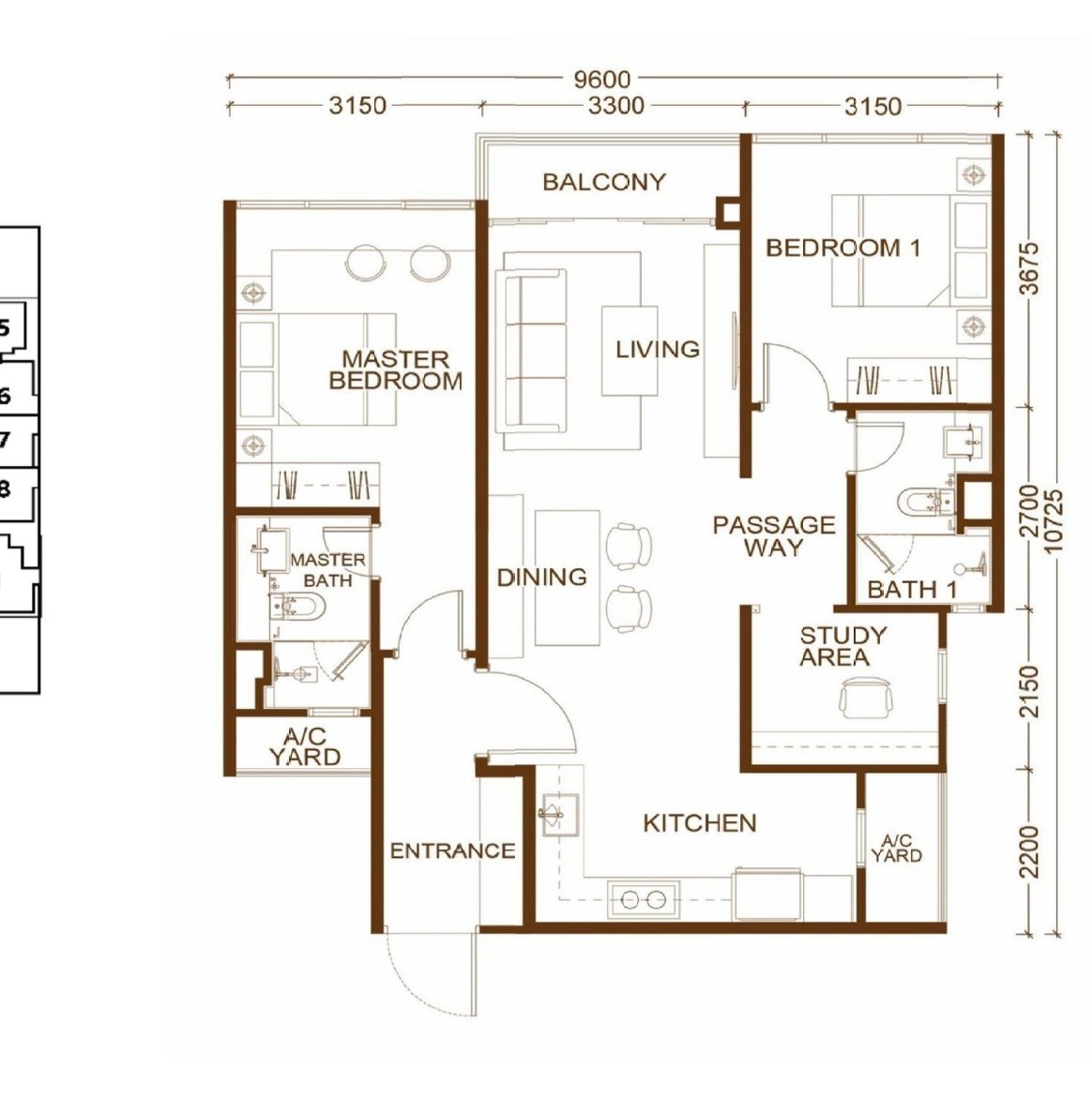 Queens Residences Q3 Type A (dual key) floor plan