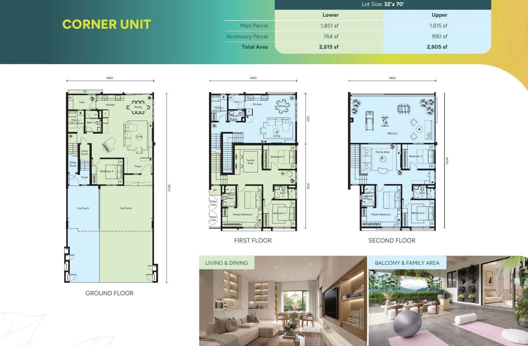 Serene Villas end and corner floor plans