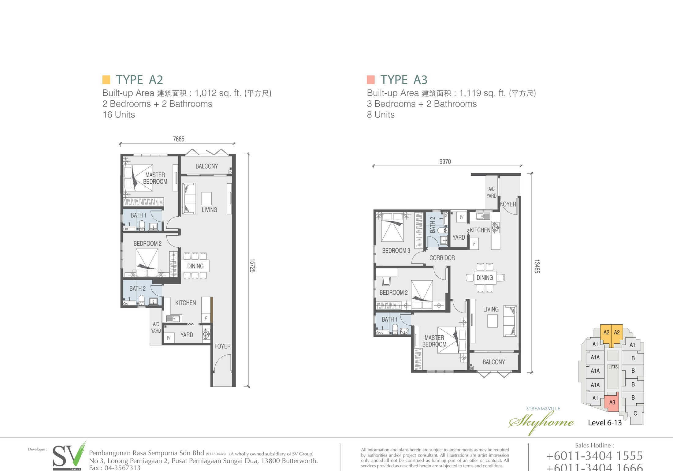 Taman Casa Utopia Type A2 and A3 floor plans