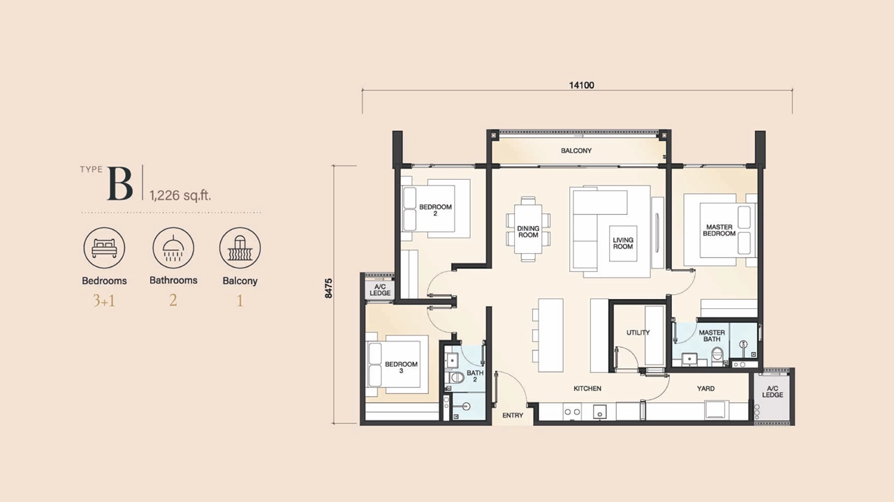 The Fount Type B floor plan