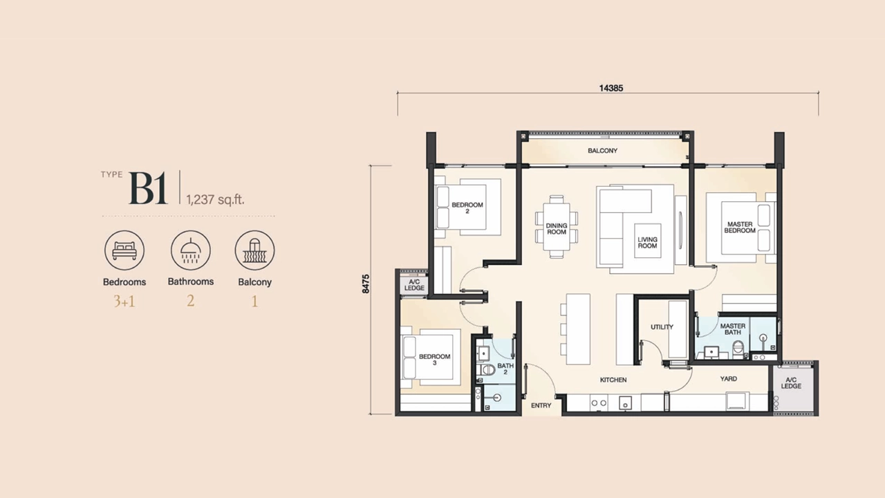 The Fount Type B1 floor plan