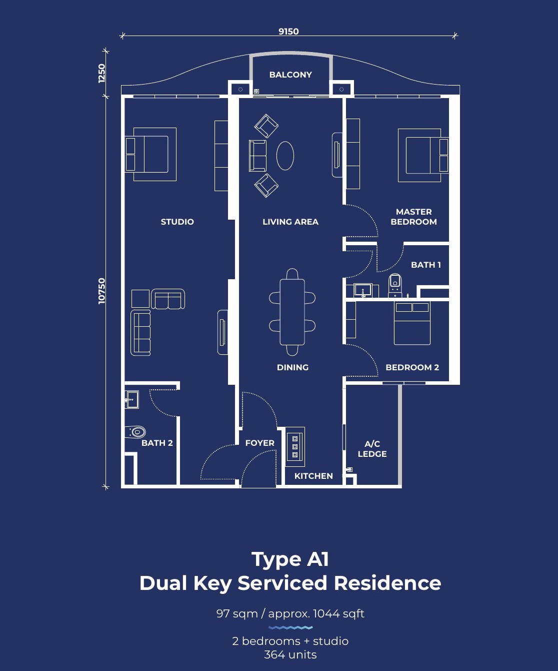 The Pier Type A1 (dual key) floor plan