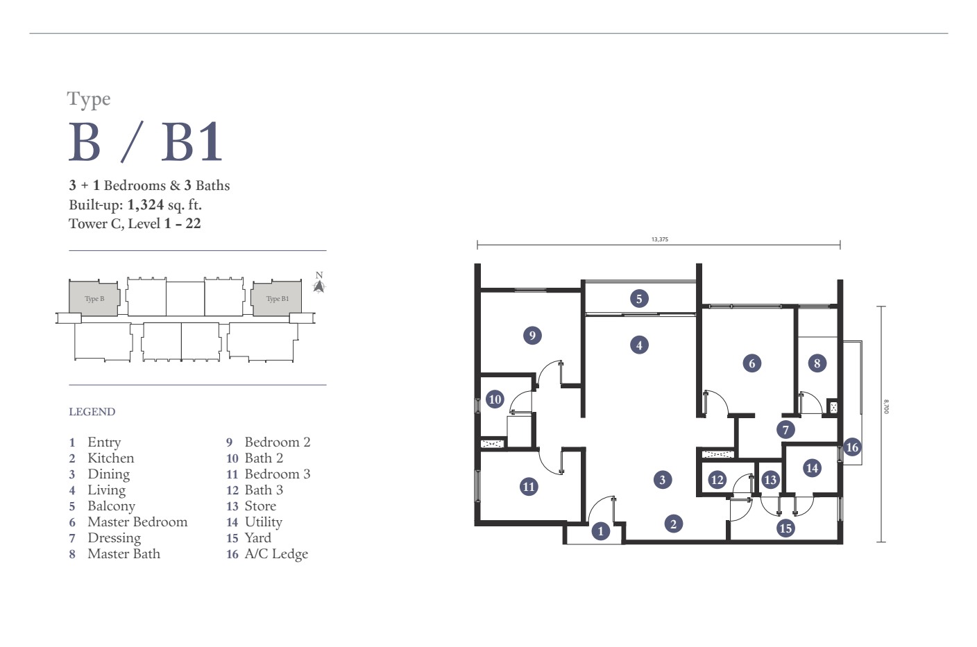 Triuni Residences Tower C Type B and B1 floor plan