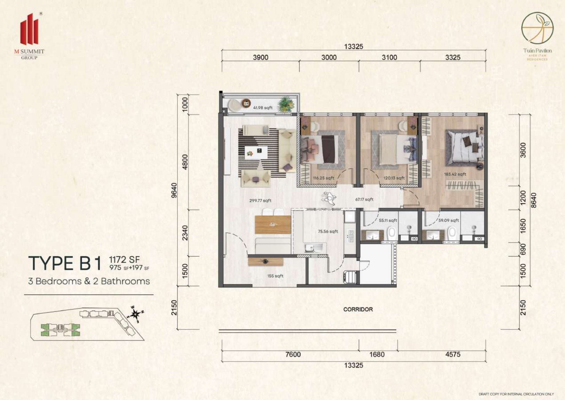 Tuan Pavilion Type B 1,172 sq ft floor plan