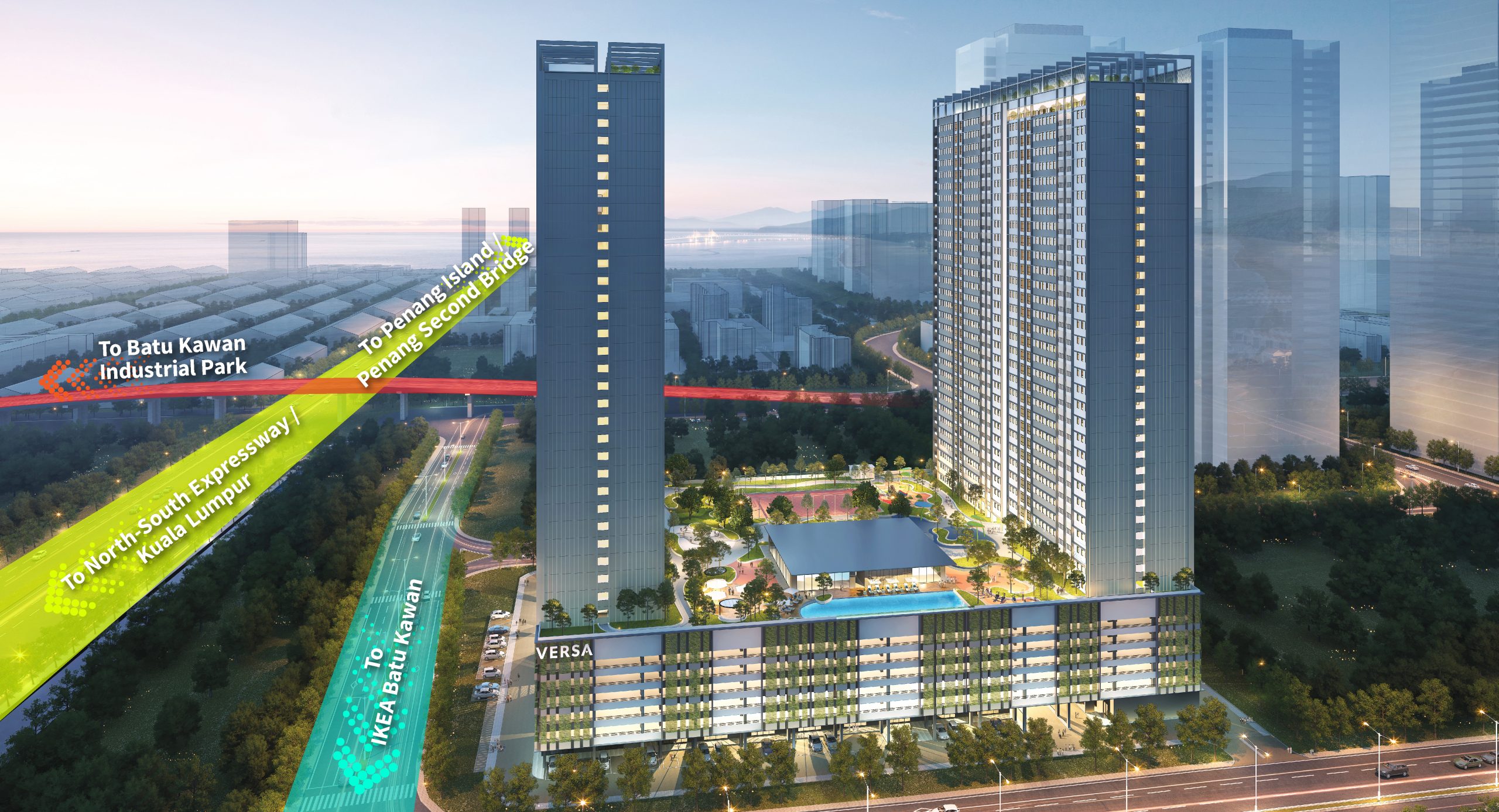 Versa building facade — Developer artist impression; annotations from source