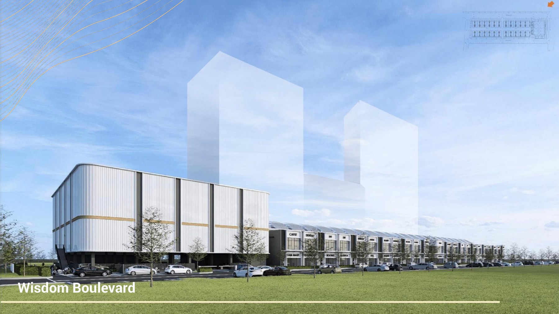 Wisdom Boulevard building facade — Wisdom Boulevard two-storey commercial shoplot facade artist impression