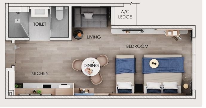 G'Vinton Type B floor plan — 387 sq ft studio unit, Level 11 to 39